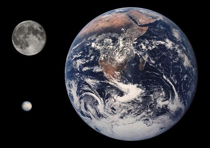 Dimensions comparatives de la Terre, la Lune et Céres